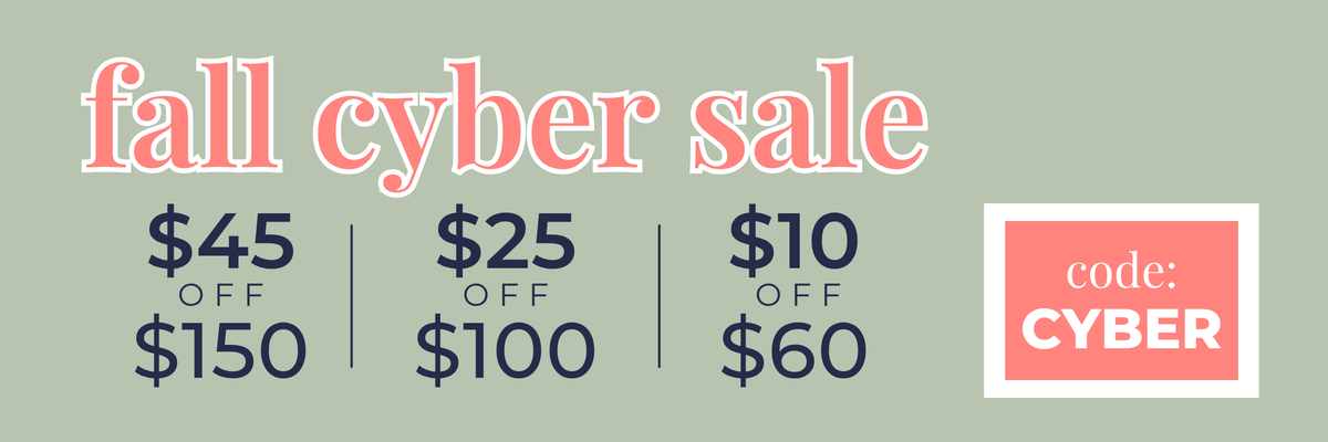 Charming & Main Fall Cyber Sale on women's clothing. Save $45 on $150, $25 on $100, or $10 on $60 with promo code CYBER.