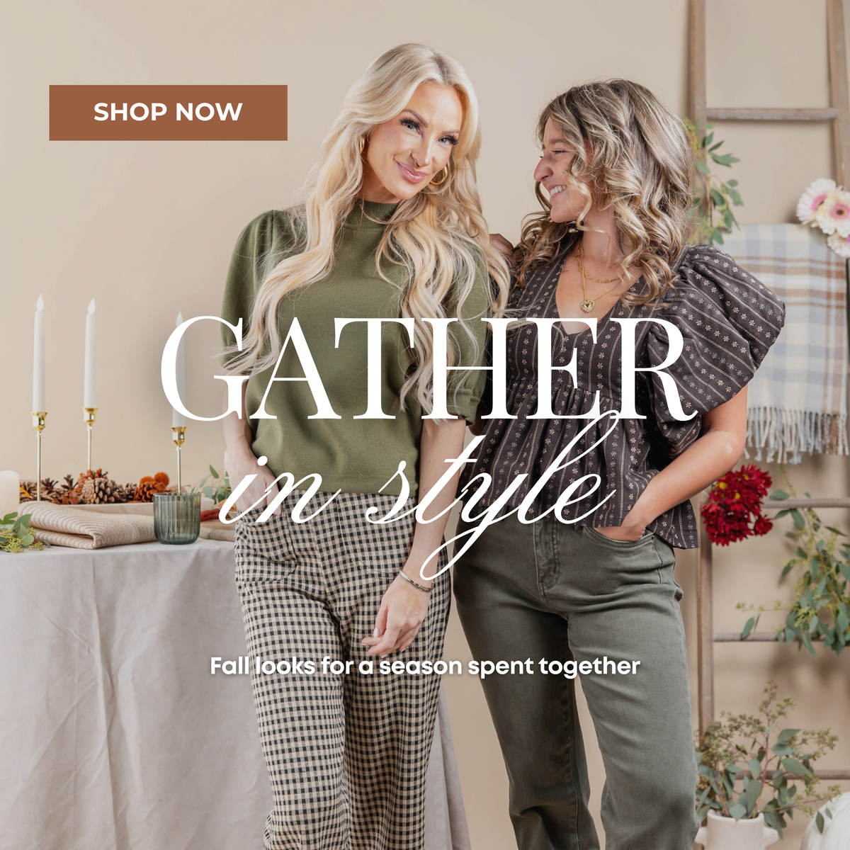 Women’s Thanksgiving and Friendsgiving outfits featuring fall dresses, cozy sweaters, skirts, pants and denim for casual and dressy gatherings.