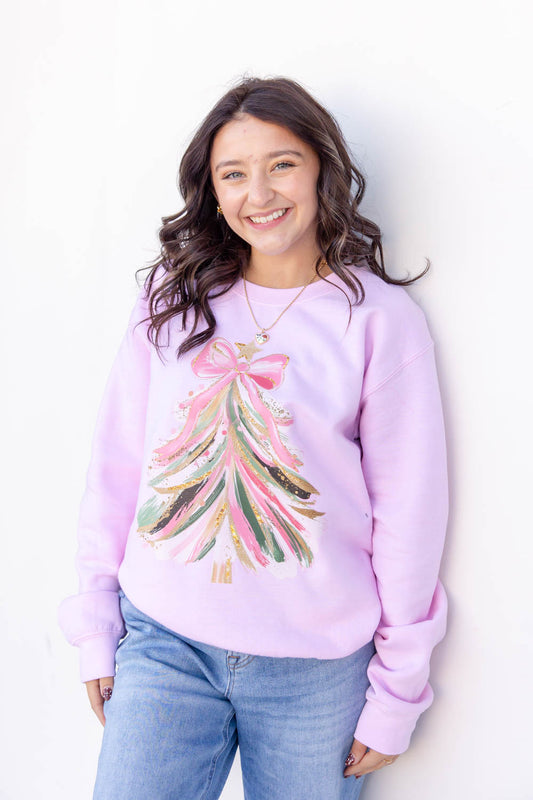 Pastel Christmas Tree Graphic Crewneck Sweatshirt