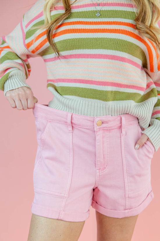 Candy Coated Pink Cuffed Denim Shorts