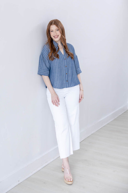 Line Leader Striped Short Sleeve Top