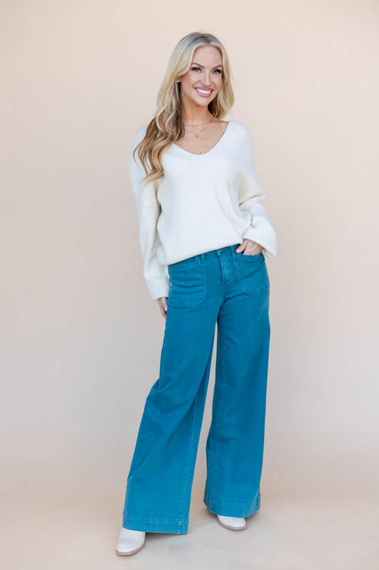 Calm Waters Teal Wide Leg Jeans