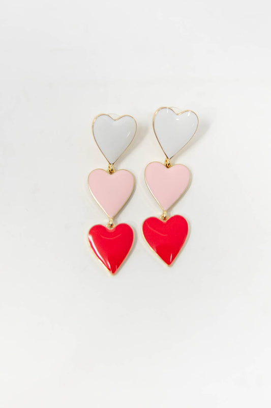 Triple Crush Heart Dangle Earrings