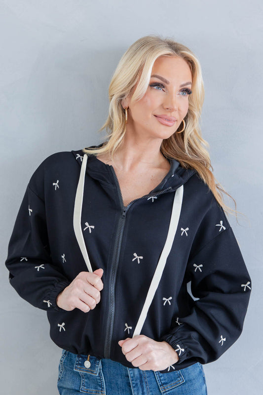 Bow & Behold Embroidered Zip Up Hoodie