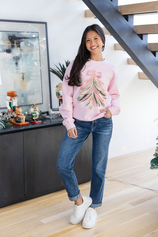 Pastel Christmas Tree Graphic Crewneck Sweatshirt