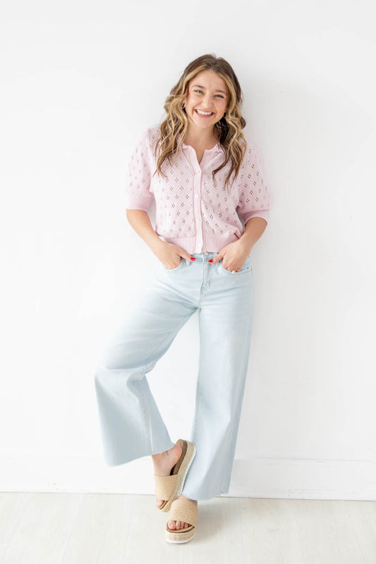 Barely Blue Bleach Wash Wide Leg Crop Jeans