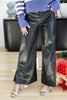 Frosted Edge Wide Leg Faux Leather Pants