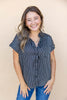 On The Line Short Sleeve Button Down Top