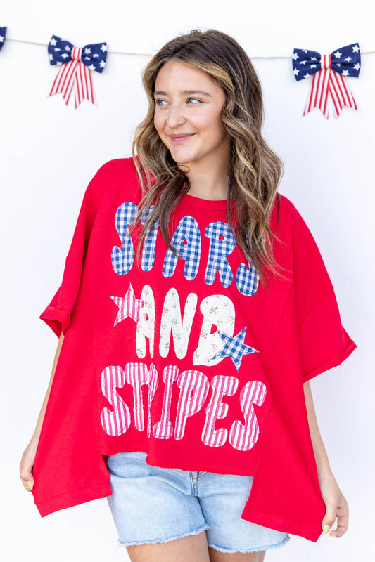 Stars And Stripes Patchwork Short Sleeve Top