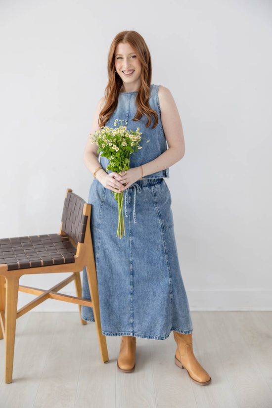 Howdy Honey Denim Midi Skirt