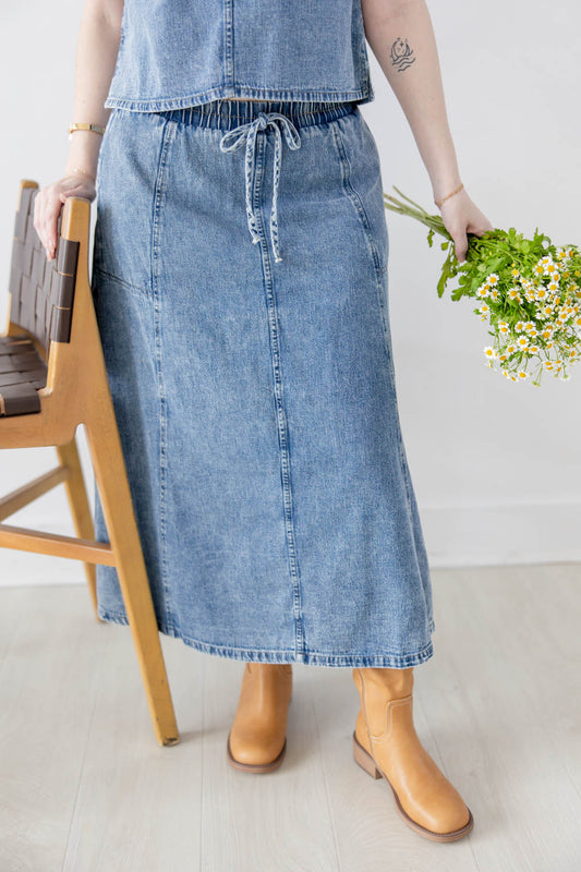 Howdy Honey Denim Midi Skirt