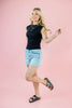 Roll With It Frayed Stretch Denim Shorts