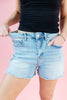 Roll With It Frayed Stretch Denim Shorts