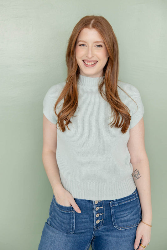 Confidently Cute Short Sleeve Mock Neck Sweater