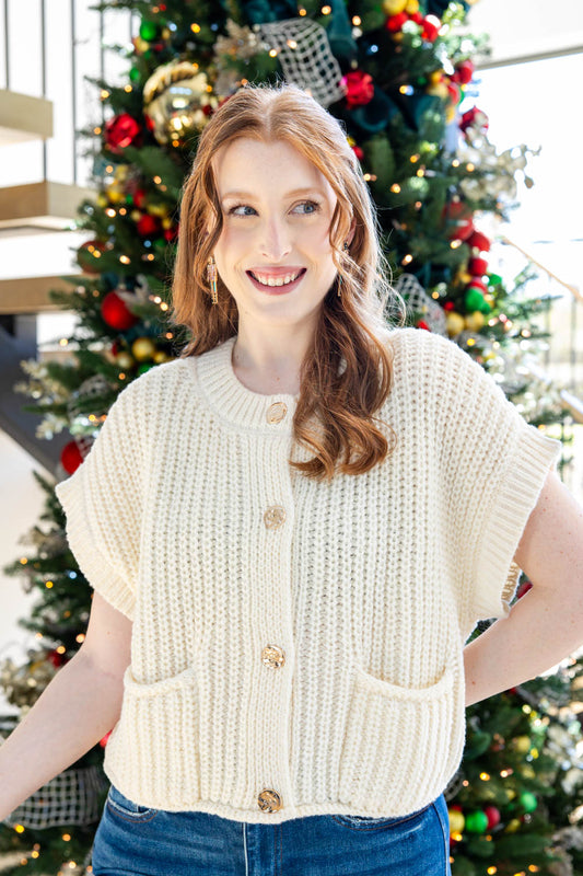 Holiday Shine Time Button Sweater Top