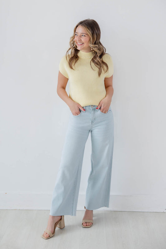 Barely Blue Bleach Wash Wide Leg Crop Jeans