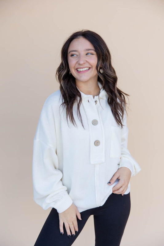 Classic Comfort Long Sleeve Collared Knit Top