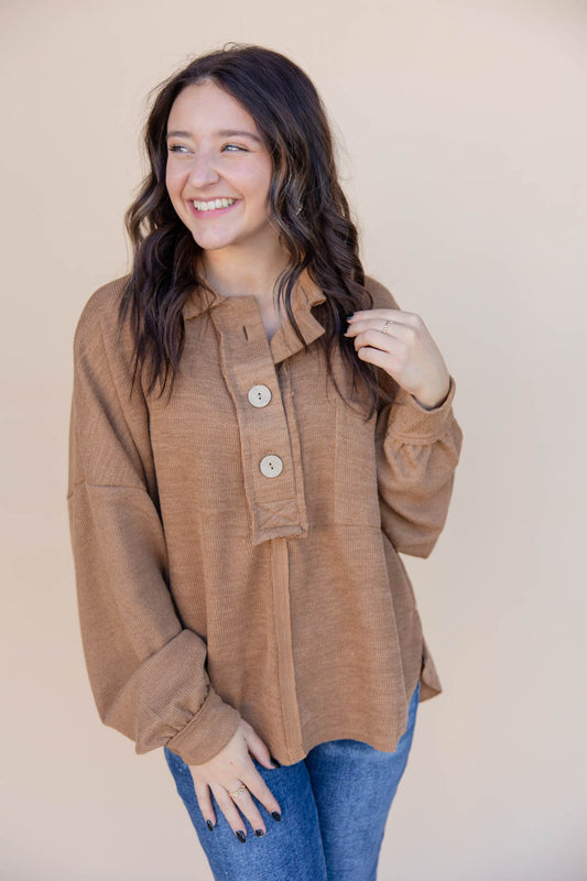 DOORBUSTER Classic Comfort Long Sleeve Collared Knit Top