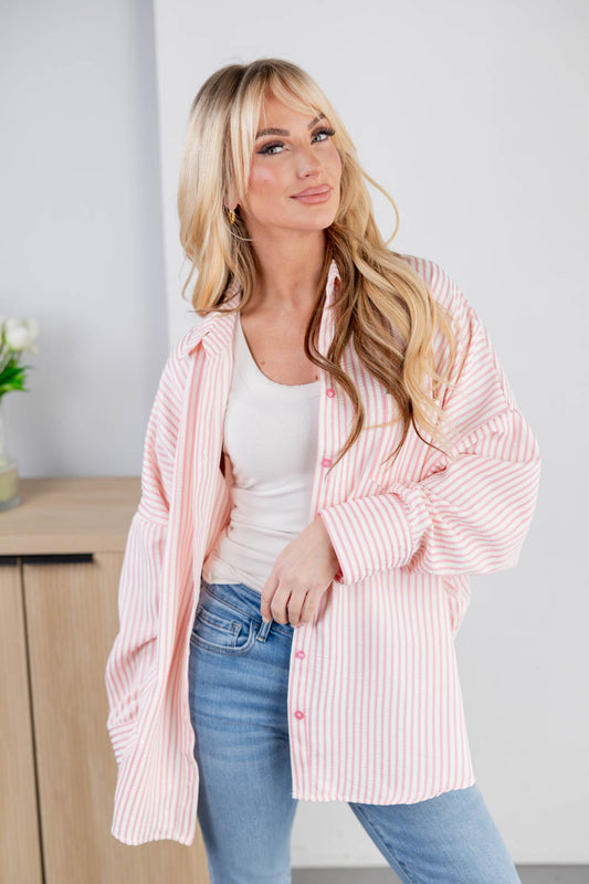 Simply Striped Long Sleeve Button Down Top