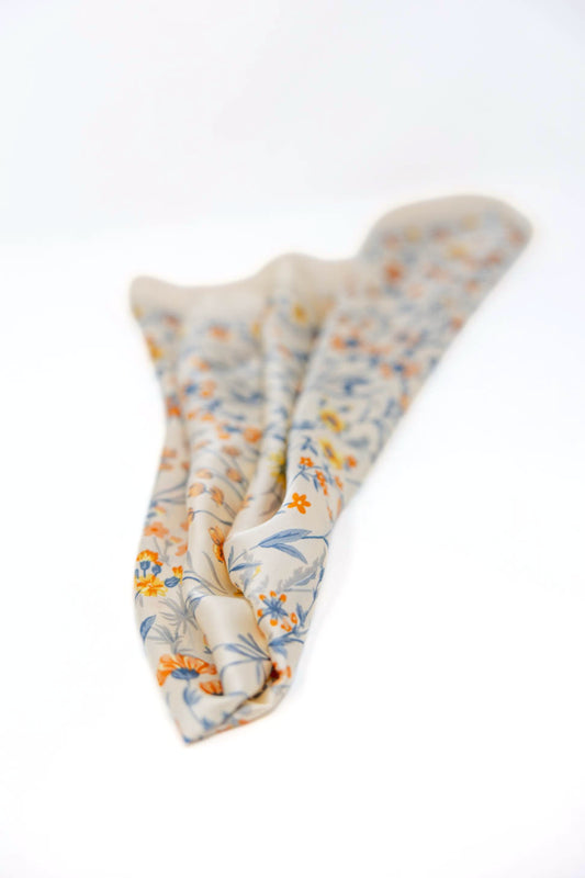Silk Poetry Beige Floral Satin Square Scarf