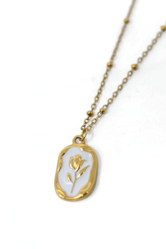 Golden Bloom Enamel Tulip Pendant Necklace