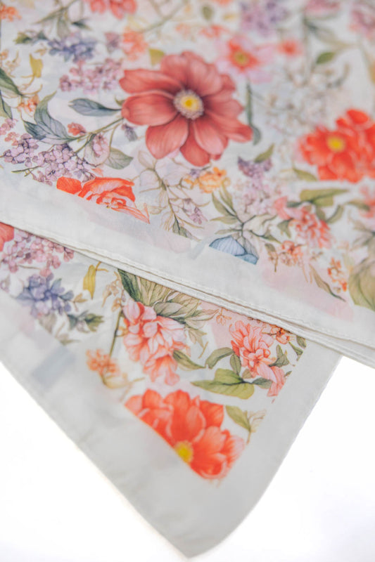 Blooming With Joy Floral Satin Square Scarf