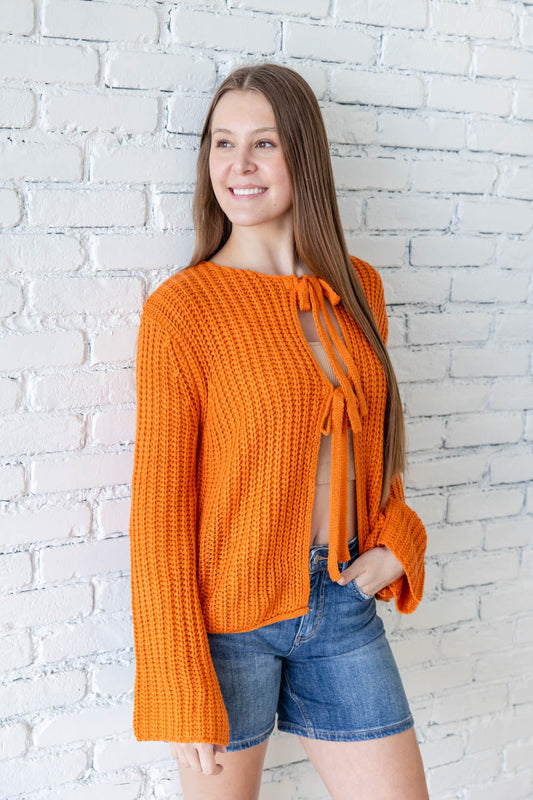 Honey Hugs Front Tie Cardigan Sweater