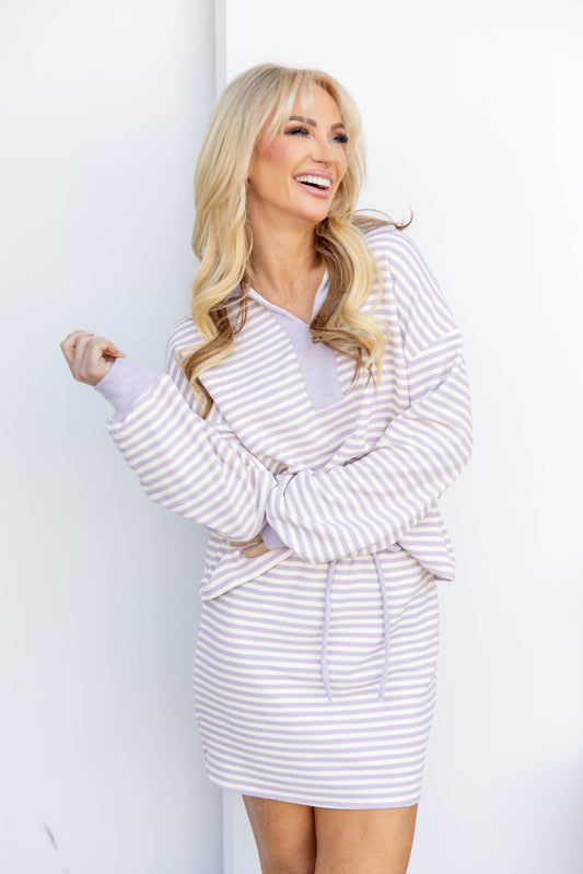 Line & Shine Collared Top And Skirt Set