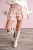 Feminine Flounce Lace Trim Tiered Skort