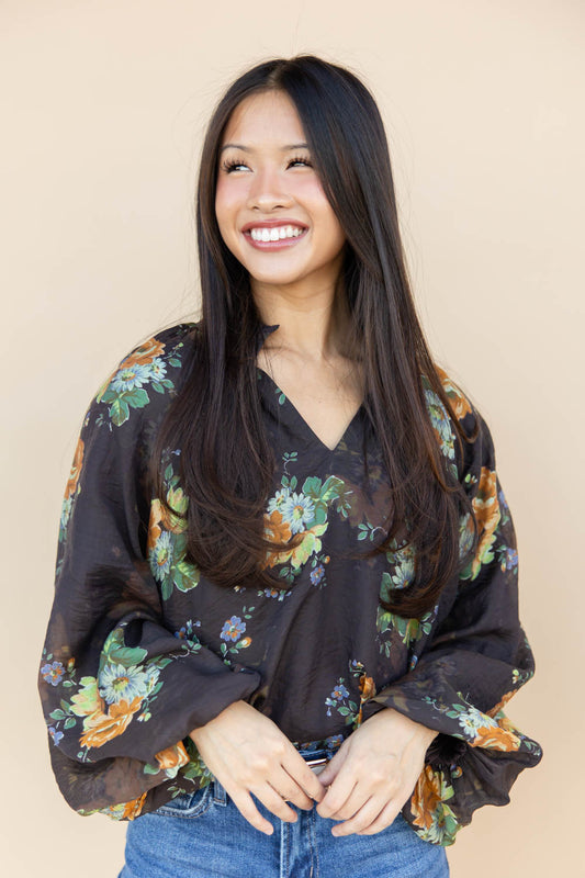 Sheerly Lovely Floral Print Puff Sleeve Blouse