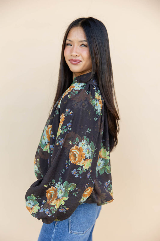 Sheerly Lovely Floral Print Puff Sleeve Blouse