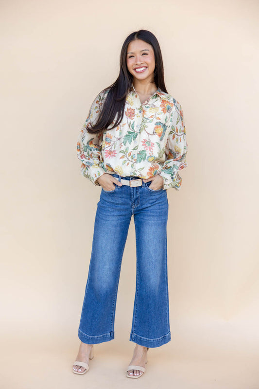 Dreamfield Buttons Faded Floral Blouse