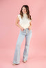 Good Vibes Only Button Fly Flare Jeans