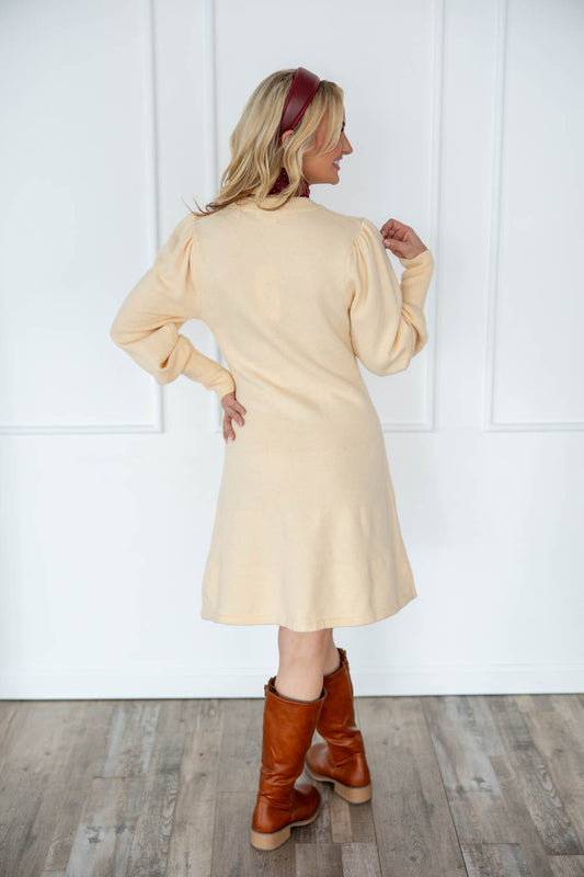 Plush Elegance Puff Sleeve Sweater Dress
