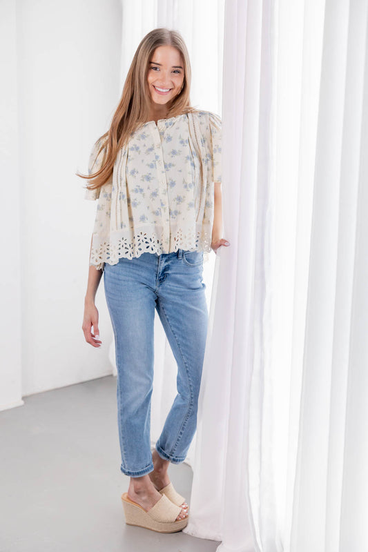 Flutter Fever Floral Print Blouse