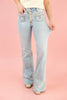 Good Vibes Only Button Fly Flare Jeans
