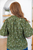 Flower Fit Puff Sleeve Corduroy Blouse