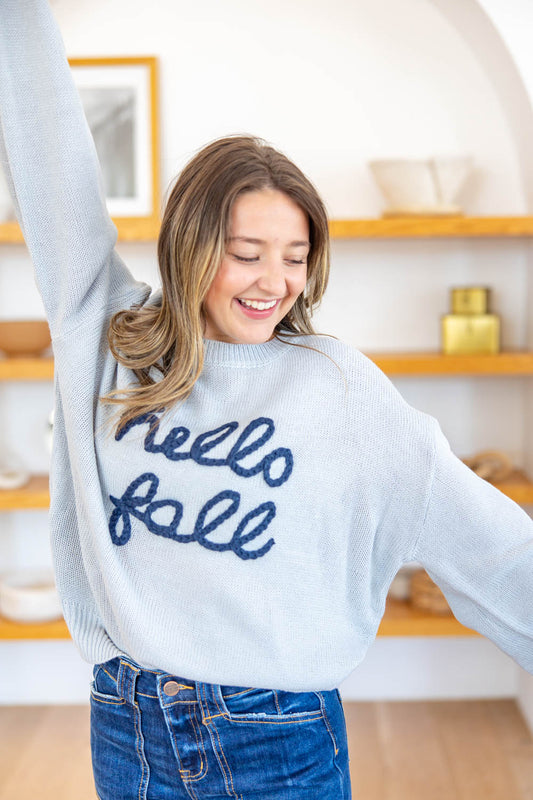 Hello Fall Embroidered Sweater