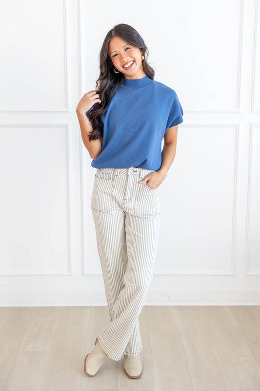 Fine Line Straight Leg Striped Jeans