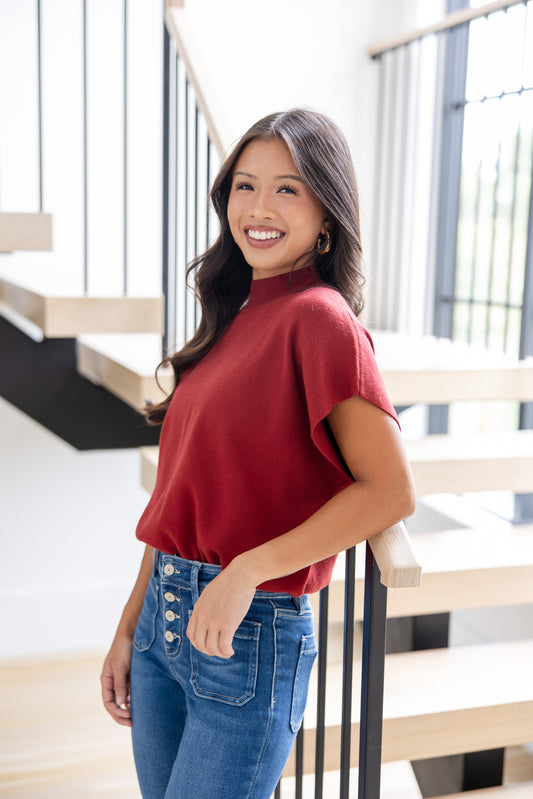 Parisian Romance Mock Neck Short Sleeve Top