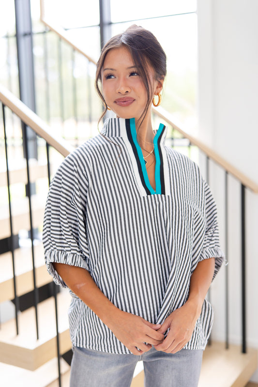 All Lined Up Short Sleeve Top