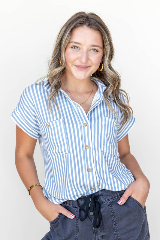 Lined In Love Button Down Top